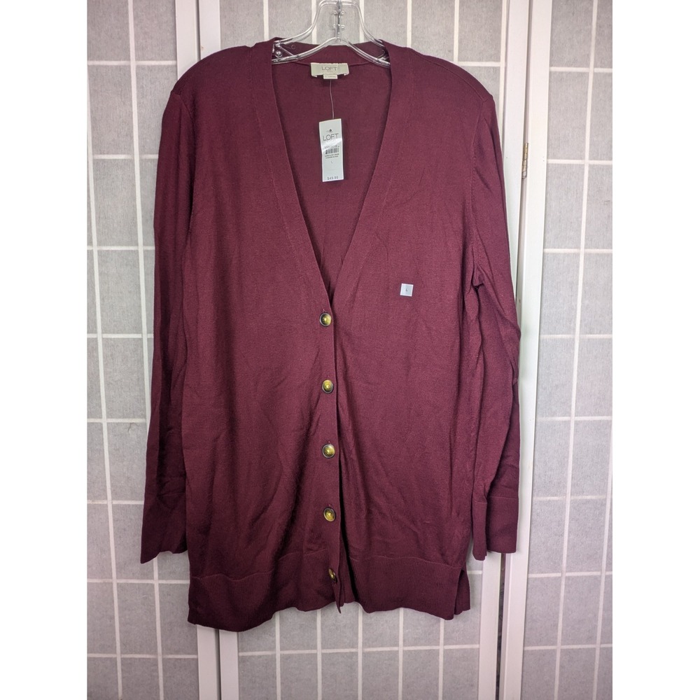 Loft Outlet Womens Cardigan Large NWT $50 Plum Button Front Sweater Fall Layer